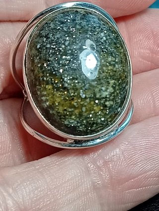 Anillo Plata Ley piedra serpentina