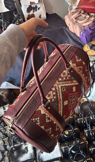 Bolso Cuero y Tela Artesanal Beige Multicolor