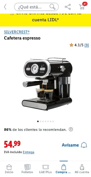 Cafetera Espresso SilverCrest Negra
