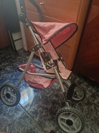 Carro de paseo para muñecas rosa