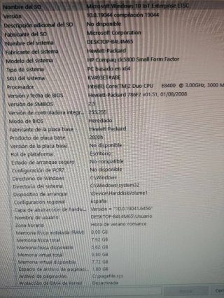 PC HP Compaq dc5800 SFF 8GB RAM Win 10