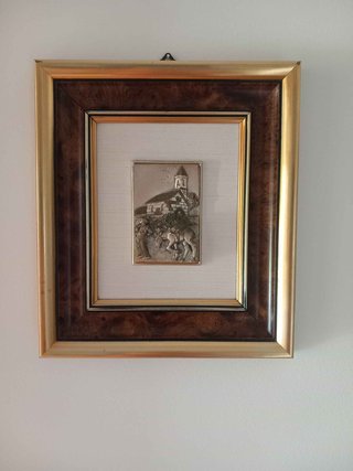 Quadro Argento 925 con Cornice Legno e Oro