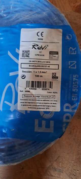 Hilo flexible H07Z1-K 1,5mm azul