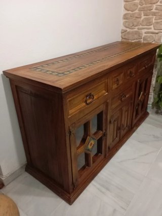 Aparador Mexicano Madera y Cristal