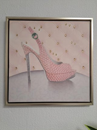 Cuadro Decorativo Zapato Rosa y Plateado