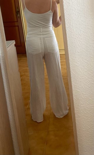 Pantalón ancho algodón mujer blanco