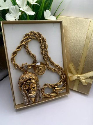 Collana e Anello Gesù placcato oro Cristallo