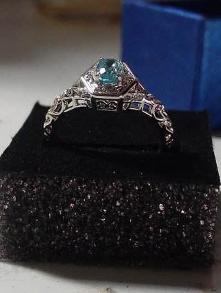 Anillo Plata Ley Circón Natural Azul