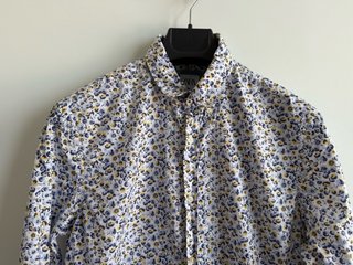 Camicia Zara Uomo Slim Fit Floreale Azzurra – S