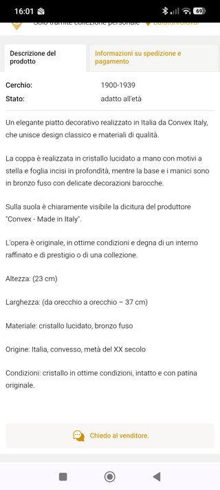 Centrotavola Coppa Ornamentale cristallo e bronzo