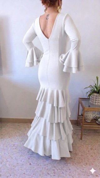 Traje de Flamenca blanco TODAS LAS TALLAS