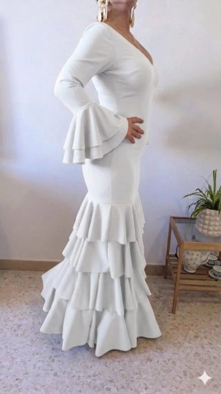 Traje de Flamenca blanco TODAS LAS TALLAS