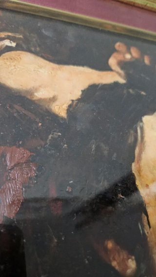Dipinto olio su tavola (Davide con la  testa di Go