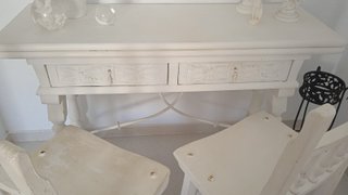 Mesa madera maciza y forja + 2 sillas