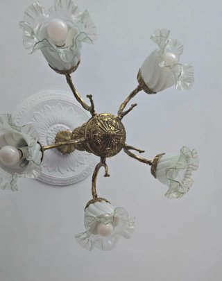 Lámpara araña clásica metal 5 tulipas cristal