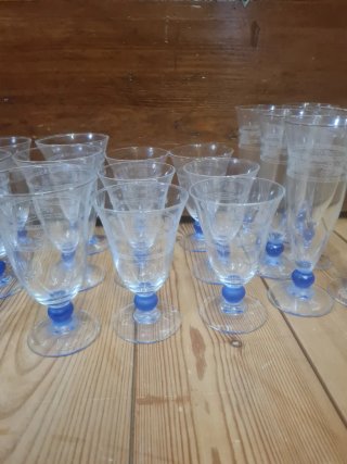 Set Bicchieri Vintage Blu e Trasparenti