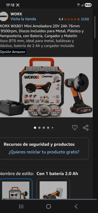 Amoladora Worx 20V con 3 baterías
