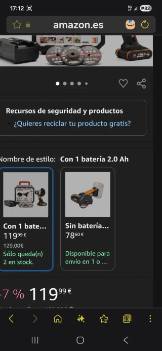 Amoladora Worx 20V con 3 baterías