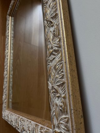 Specchio Decorativo in Legno Intagliato Bianco e Dorato