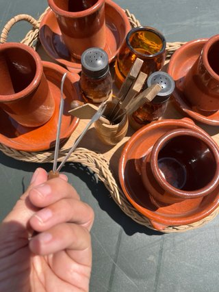 Juego de aperitivo vintage terracota y mimbre