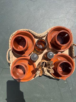 Juego de aperitivo vintage terracota y mimbre