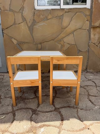Mesa y 2 Sillas Niños Ikea Madera Blanca