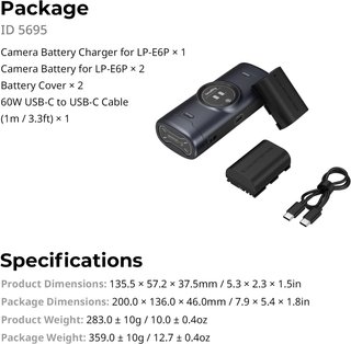 2x Batterie con Caricatore SmallRig LP-E6 Canon NUOVO