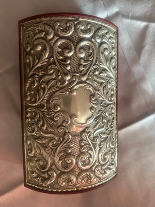 Cofre joyero vintage madera y plata 1a ley