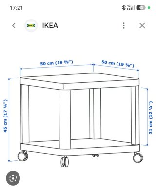 Mesa auxiliar blanca con ruedas cuadradas TINGBY