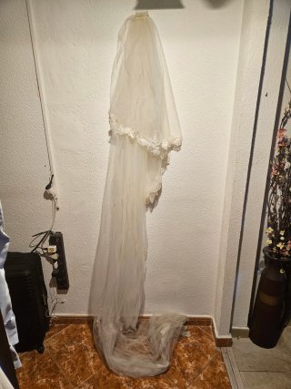 Vestido Novia Vintage Hueso Encaje + Velo