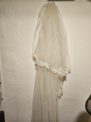 Vestido Novia Vintage Hueso Encaje + Velo