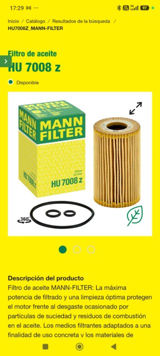 Filtro de aceite Mann-Filter 7008Z