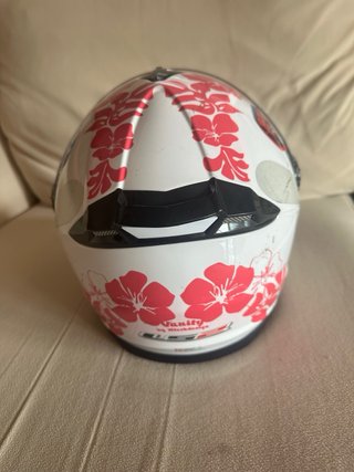 Casco de moto LS2 blanco con flores rosas TALLA M