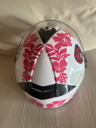 Casco de moto LS2 blanco con flores rosas TALLA M