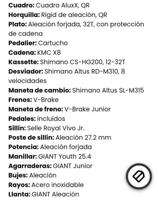 Bicicleta Giant ARX 20 Verde Metalizada