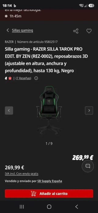 Silla Gaming Razer Tarok pro edition.
