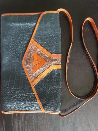 Bolso Astor Piel Vintage Negro/Marrón 35x21cm