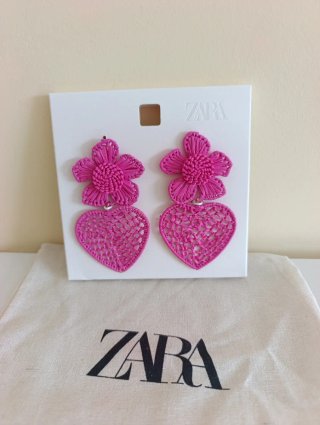 Pendientes Zara Rafia Corazón Flor Rosa