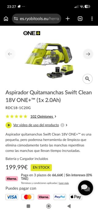 Limpiador Ryobi Swift Clean 18V