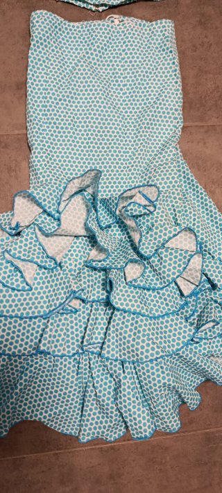 Traje Flamenca niña TALLA 8 Blanco y Azul