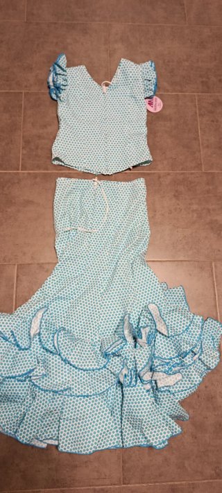 Traje Flamenca niña TALLA 8 Blanco y Azul