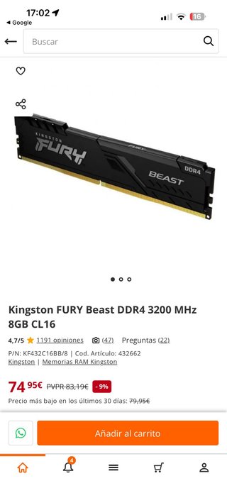 Kingston FURY Beast DDR4 3200 MHz 8GB CL16