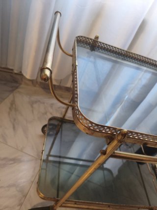 Carrito bar camarera cristal metal dorado