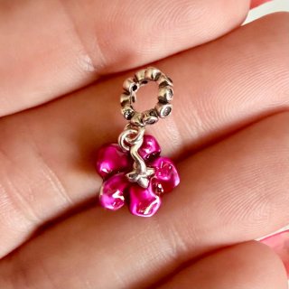 Charm Colgante Flor de Hibisco Rosa y Plata