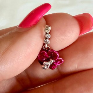Charm Colgante Flor de Hibisco Rosa y Plata