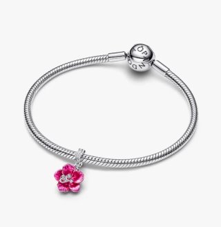 Charm Colgante Flor de Hibisco Rosa y Plata