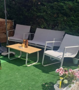 Mesa y Sofá de Jardín Madera y Metal