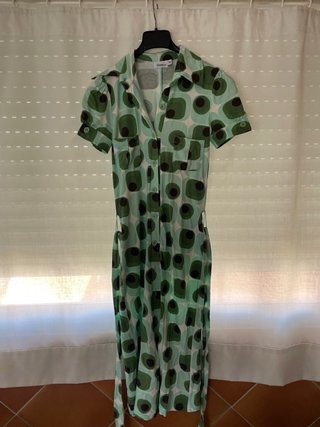 Vestido vintage Blanco tonos verdes talla 34