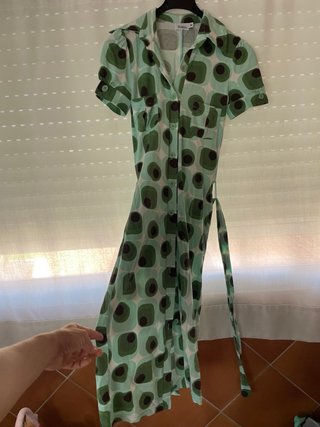 Vestido vintage Blanco tonos verdes talla 34