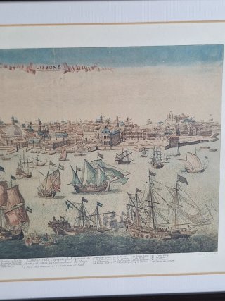 Cuadro facsímil naval grabado Lisboa Portugal.